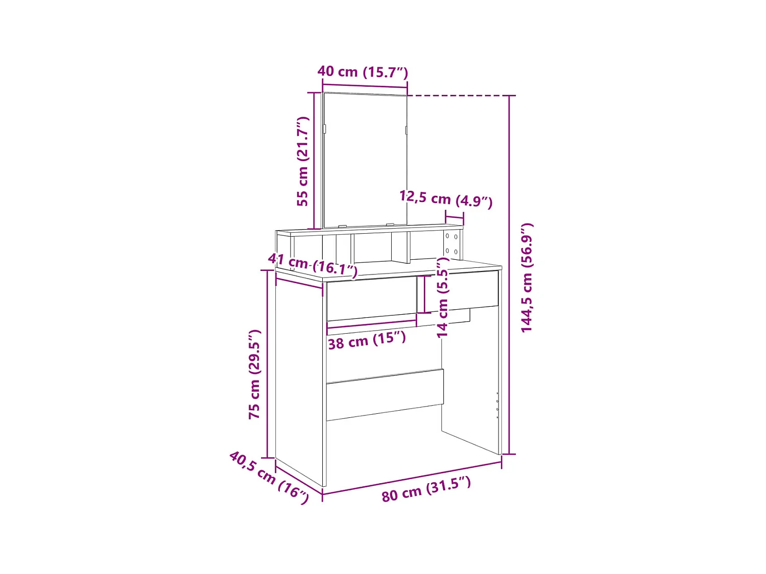 Coiffeuse avec miroir chêne sonoma 80x41x144,5 cm