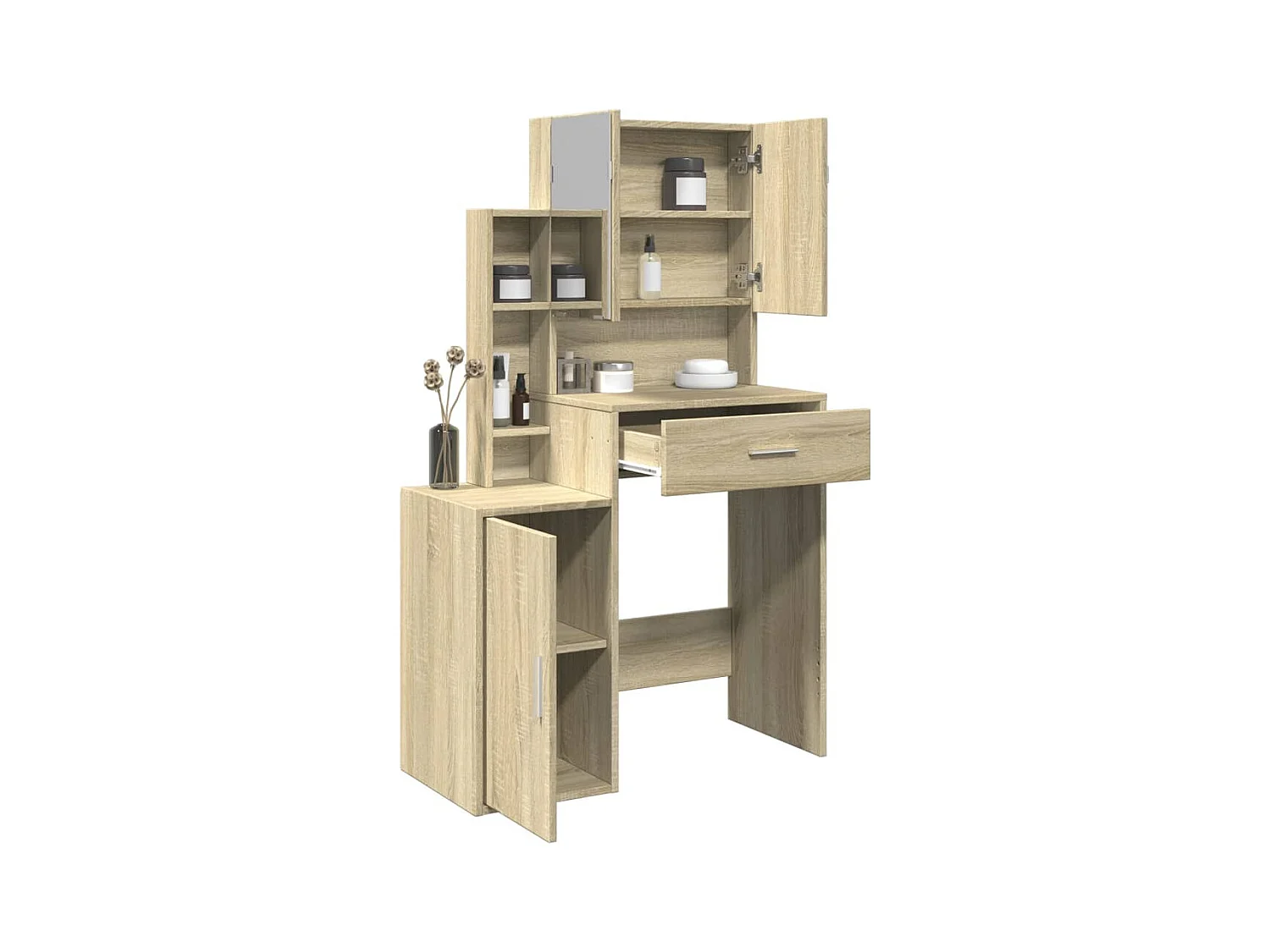 Schminktisch mit Schrank Sonoma-Eiche 80x35x132 cm