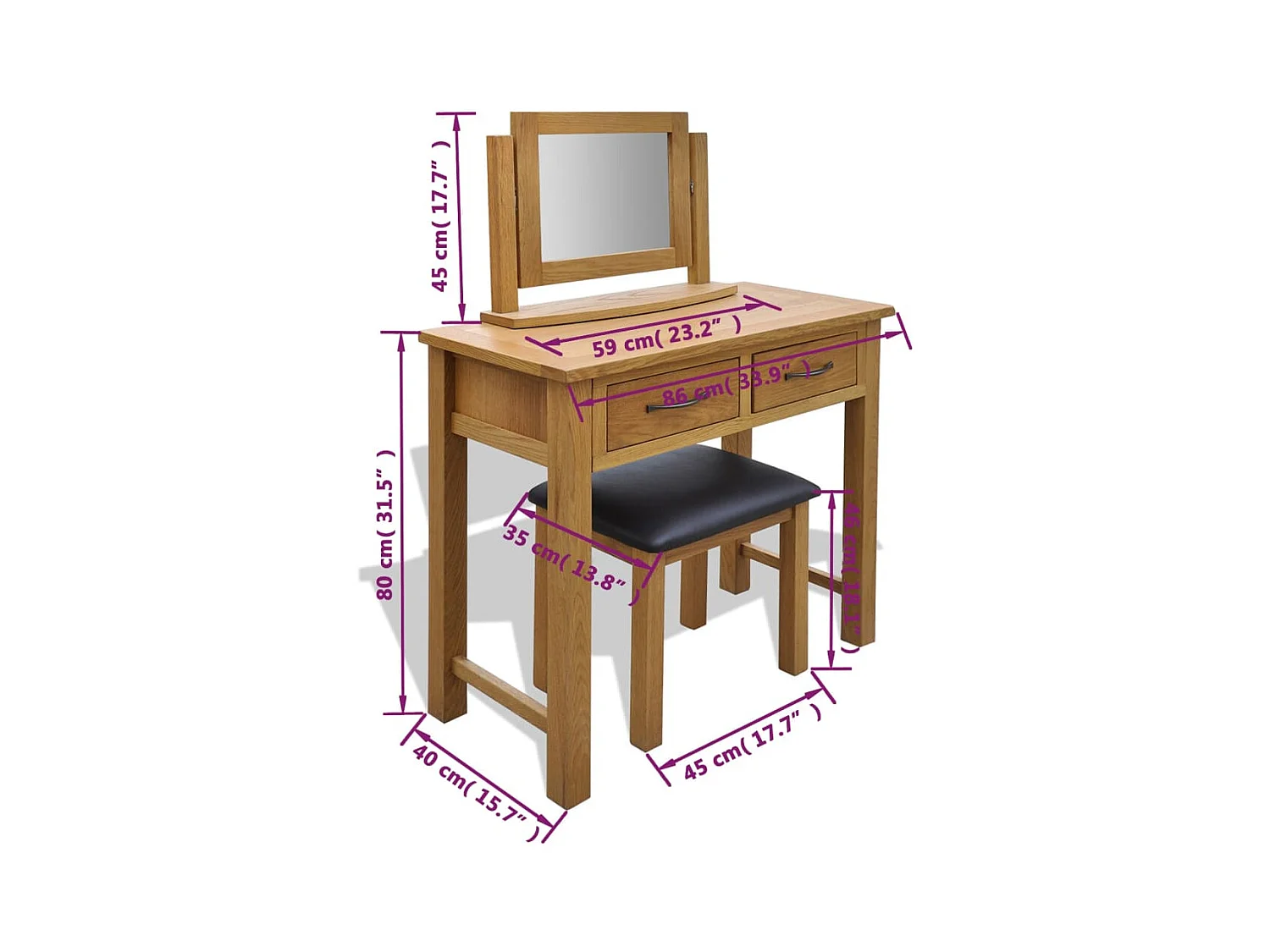 Kaptafel met krukje massief eikenhout