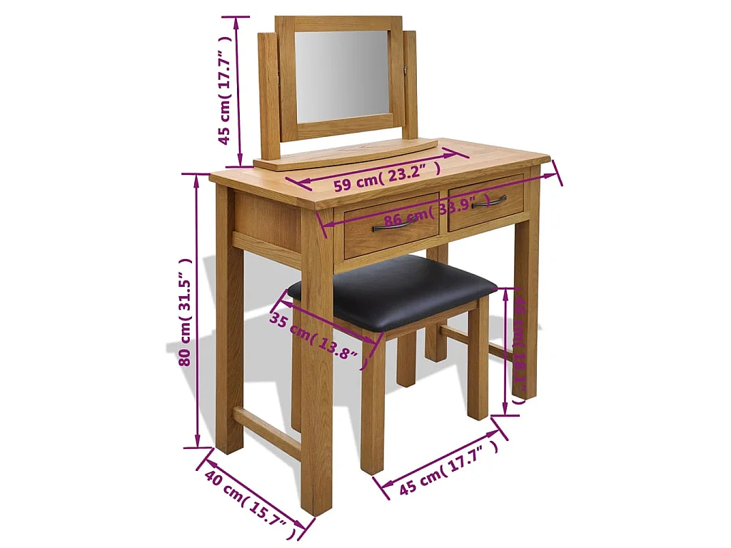 Kaptafel met krukje massief eikenhout