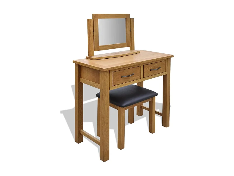 Coiffeuse avec tabouret Bois de chêne massif