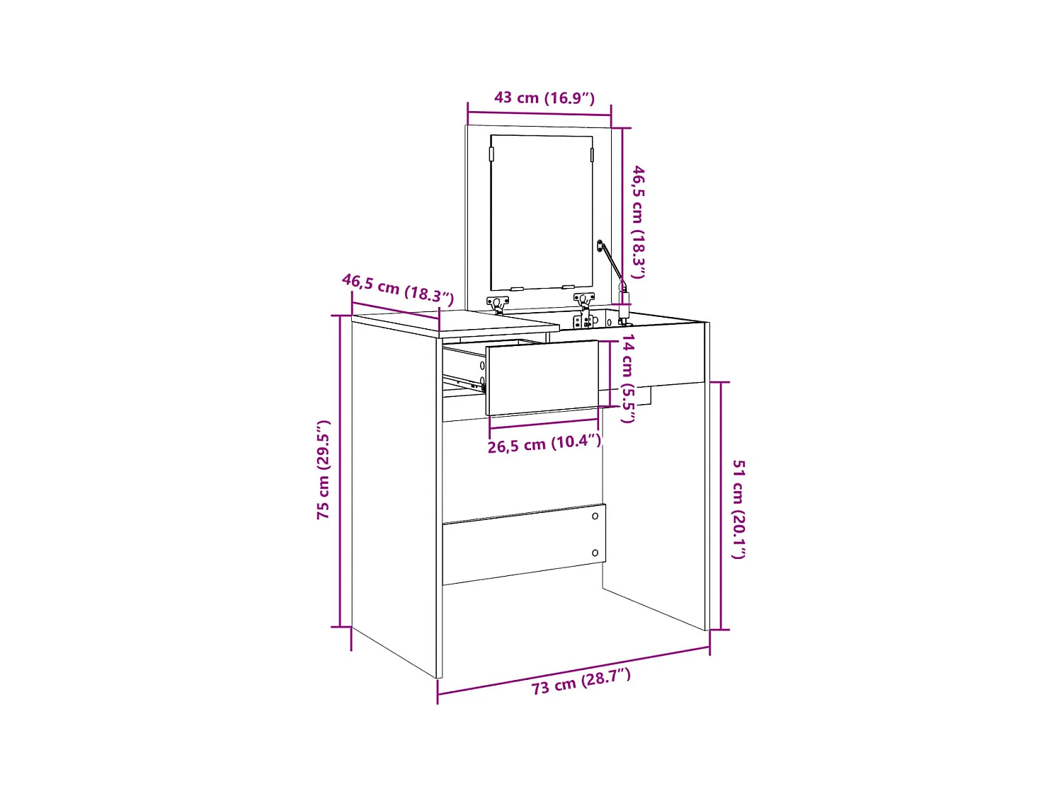 Toeletta con Specchio Grigio Cemento 73x46,5x120 cm