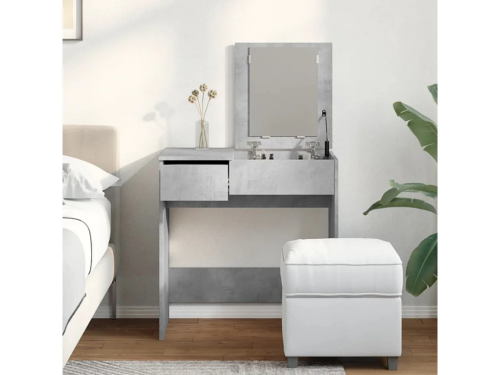 Coiffeuse avec miroir gris béton 73x46,5x120 cm