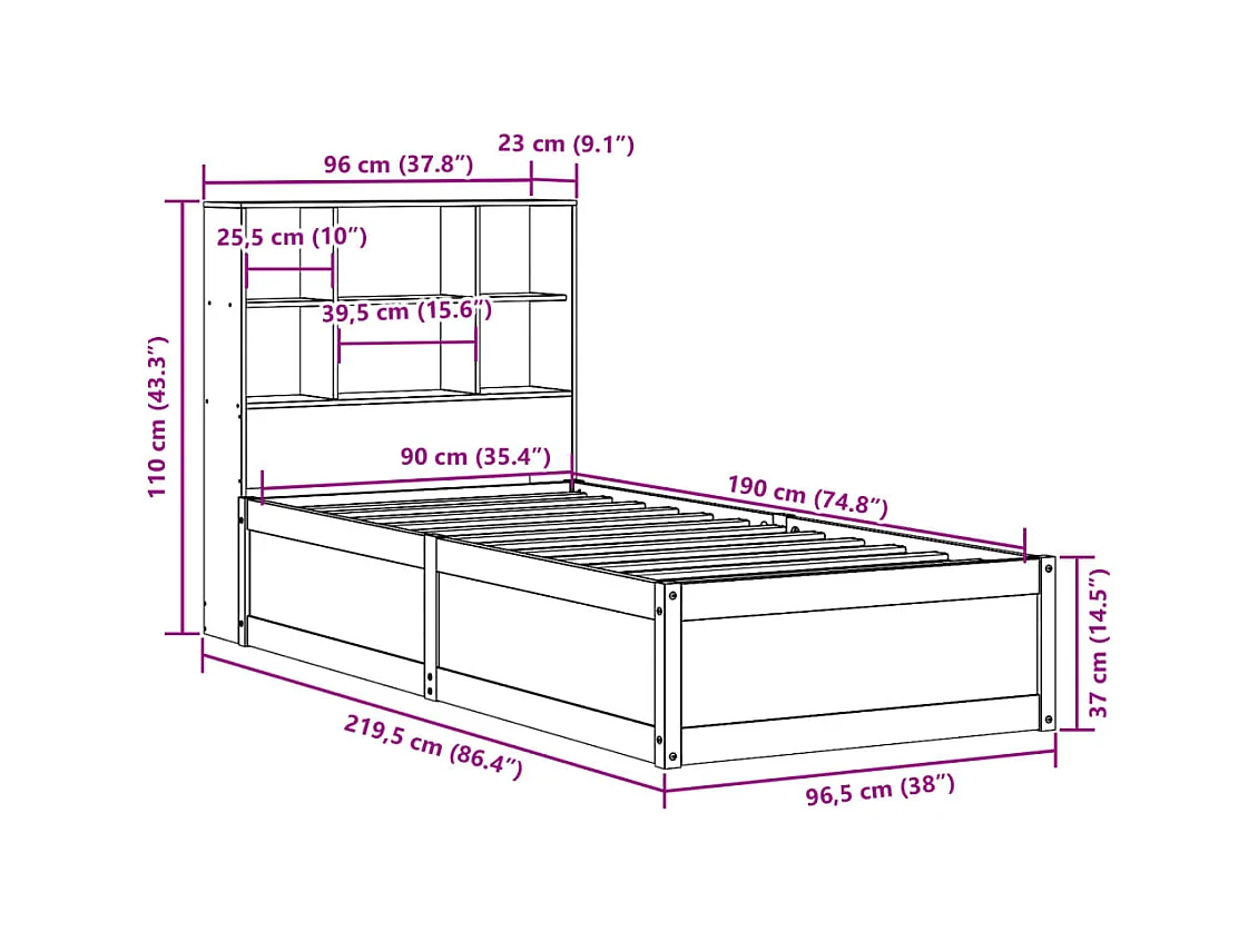 Cadre de lit sans matelas blanc 90x190 cm bois de pin massif