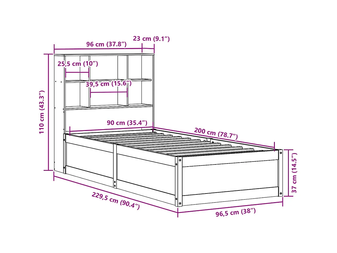 Bedframe zonder matras massief grenenhout wit 90x200 cm