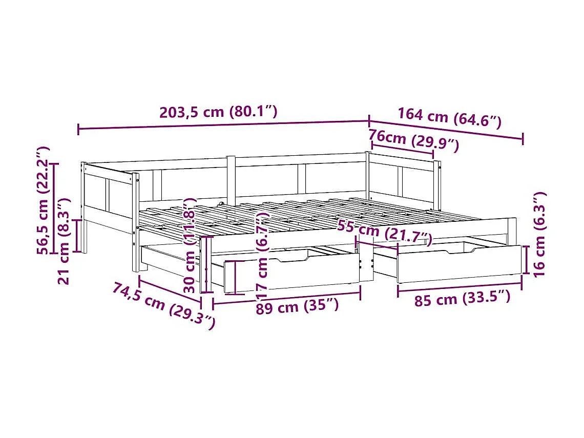 Divano Letto Estraibile con Cassetti senza Materasso 80x200 cm