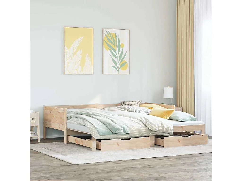 Slaapbank met onderschuifbed en lades zonder matras 80x200 cm