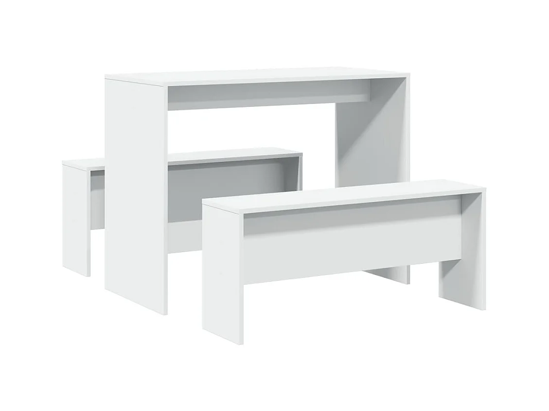 Set Tavolo da Pranzo con Panche 3 pz Bianco in Truciolato