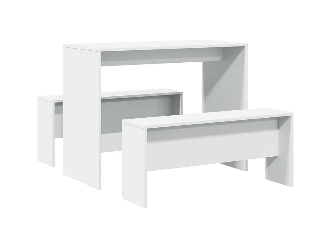 Set Tavolo da Pranzo con Panche 3 pz Bianco in Truciolato