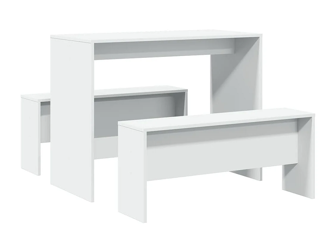 Ensemble table à manger et bancs 3pcs blanc bois d'ingénierie