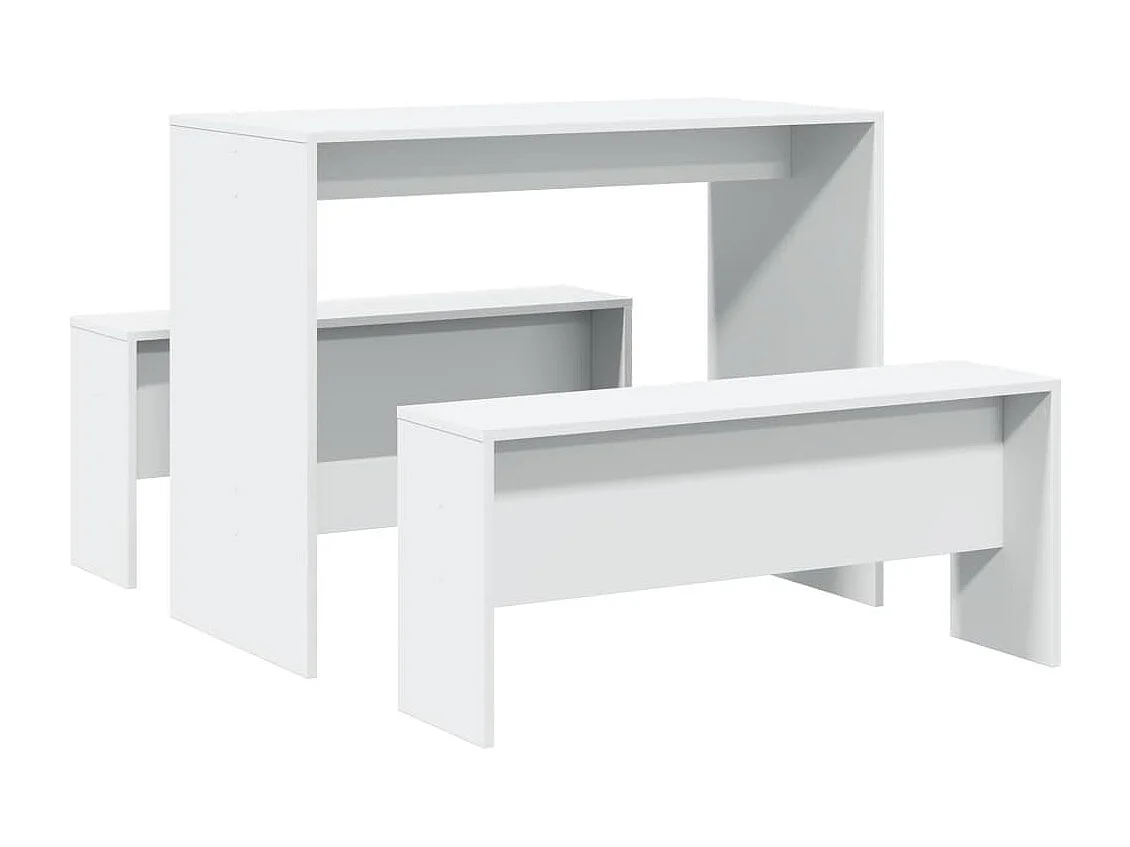 Ensemble table à manger et bancs 3pcs blanc bois d'ingénierie