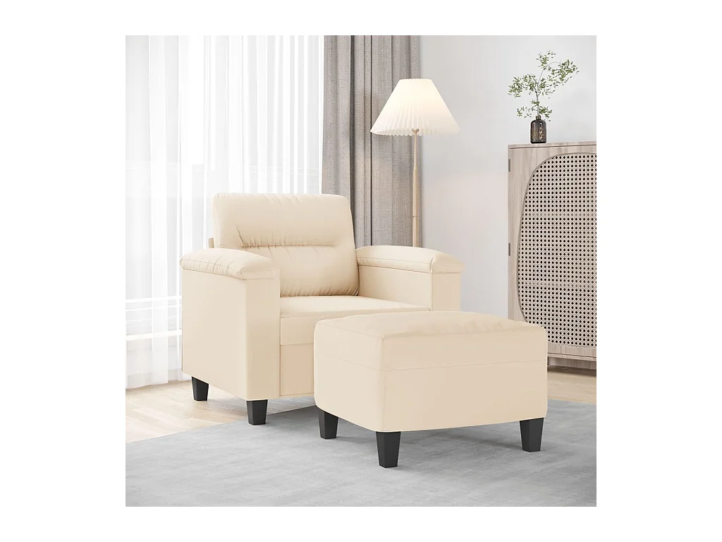 Sillón con taburete tela de microfibra beige 60 cm