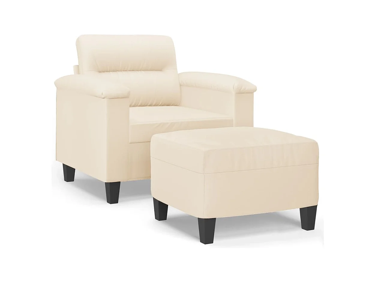 Sessel mit Hocker Beige 60 cm Mikrofasergewebe