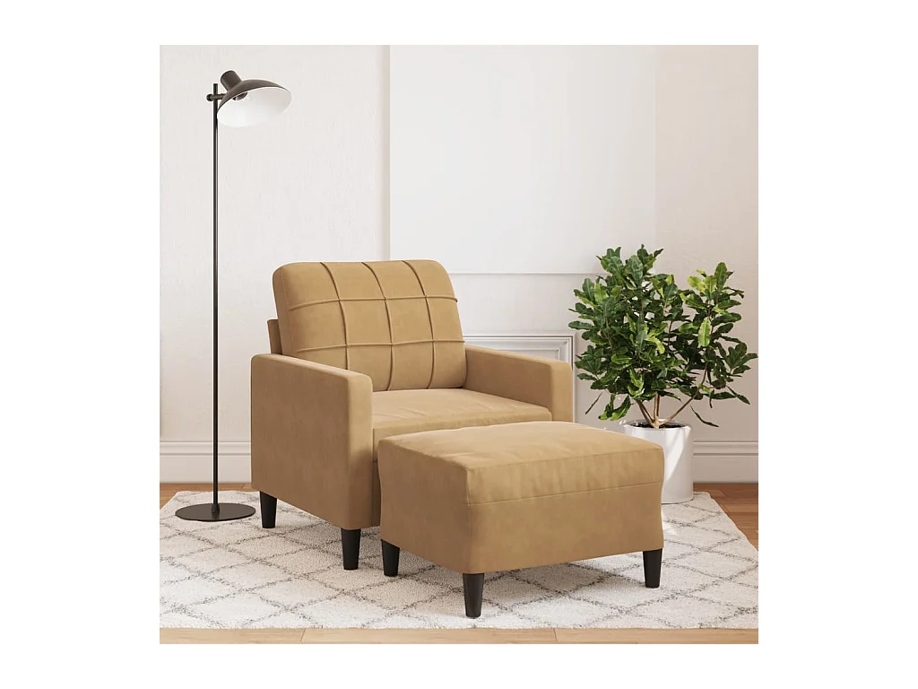 Fauteuil met voetenbank 60 cm fluweel bruin