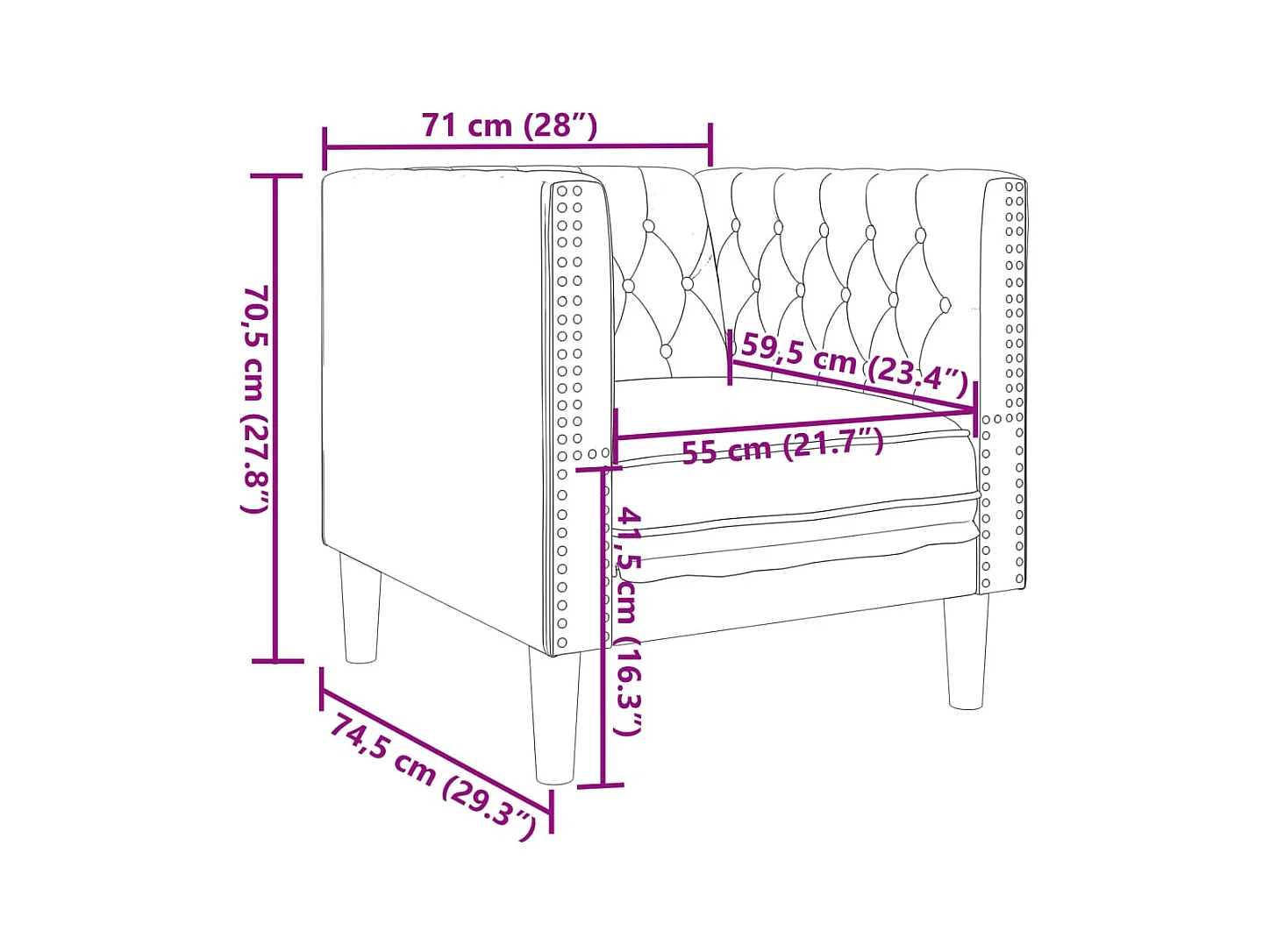 Fauteuil Chesterfield-stijl kunstleer wijnrood