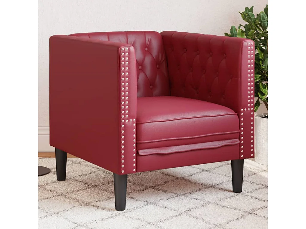 Fauteuil Chesterfield rouge bordeaux similicuir
