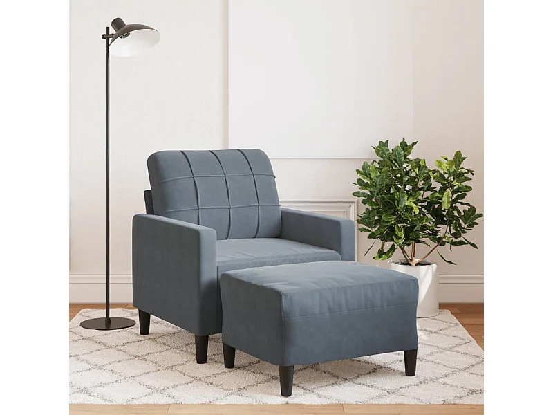Sessel mit Hocker Dunkelgrau 60 cm Samt