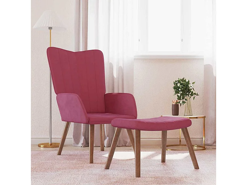Chaise de relaxation avec repose-pied Rouge bordeaux Velours