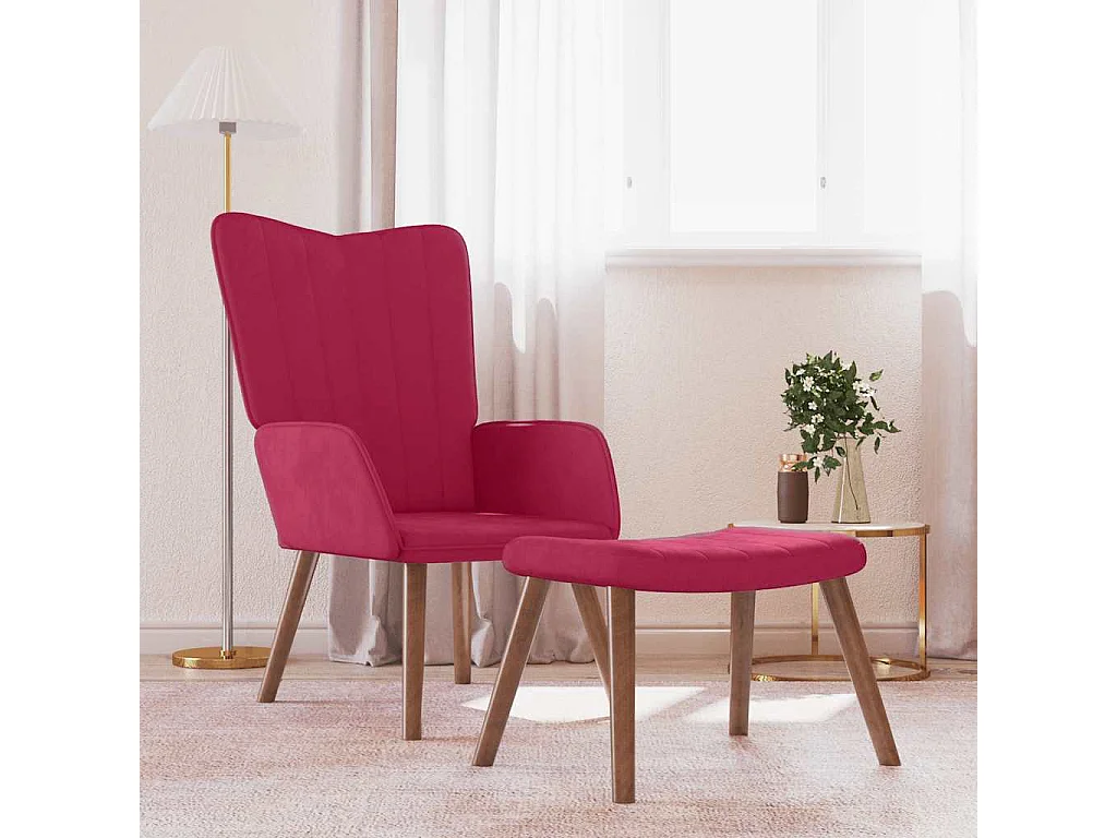 Chaise de relaxation avec repose-pied Rouge bordeaux Velours