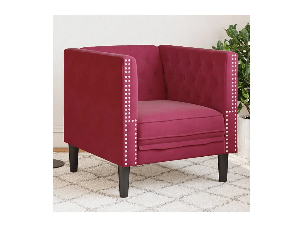 Fauteuil Chesterfield rouge bordeaux velours