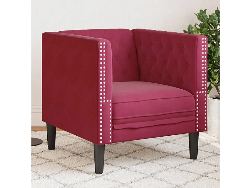 Poltrona Chesterfield Rosso Vino in Velluto