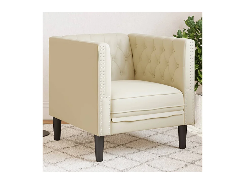 Fauteuil Chesterfield crème similicuir