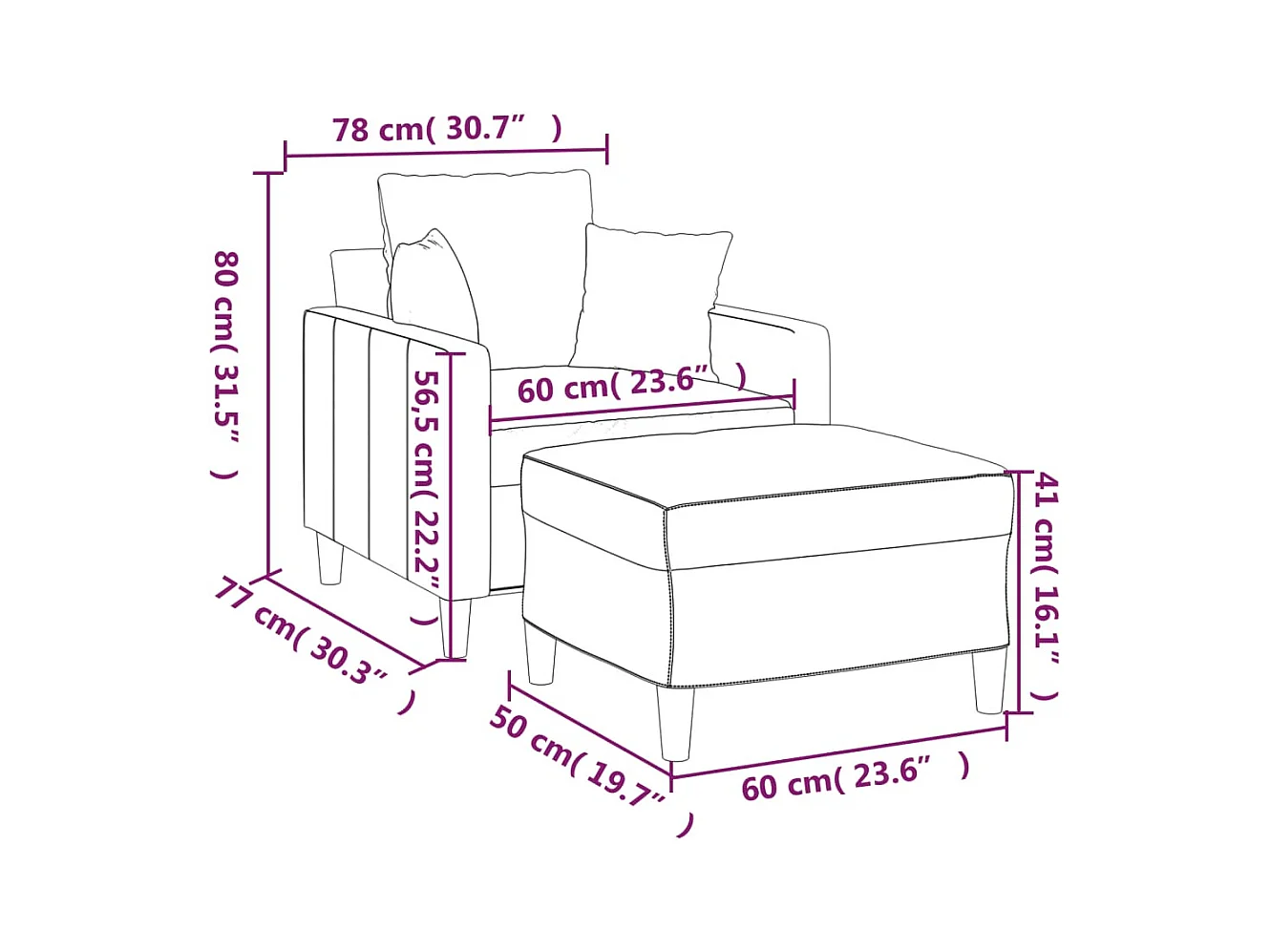 Sessel mit Hocker Braun 60 cm Samt