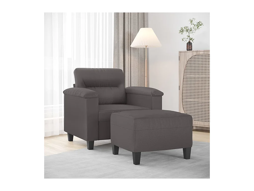 Fauteuil avec repose-pied Gris 60 cm Similicuir