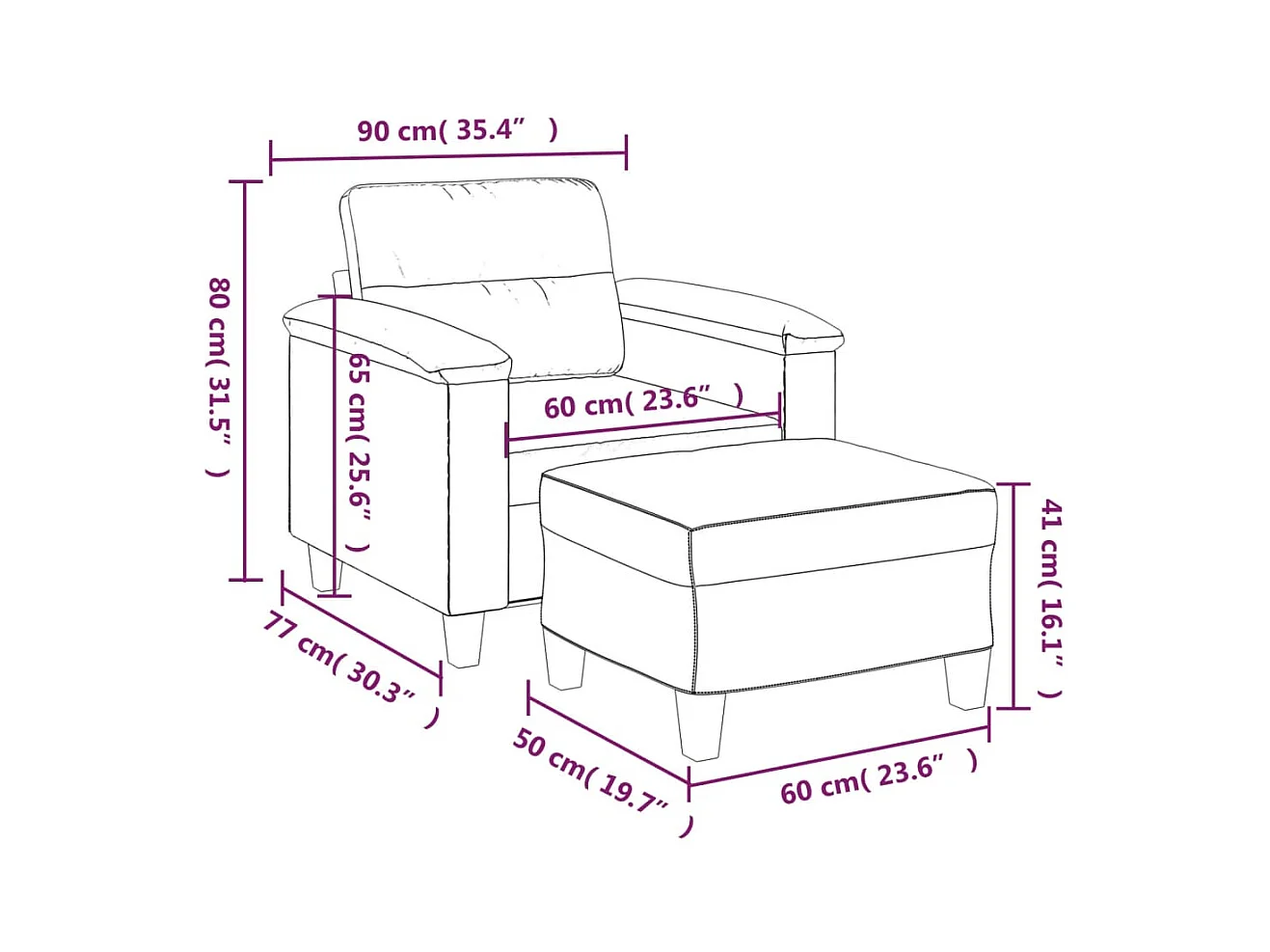 Fauteuil avec repose-pied Gris 60 cm Similicuir