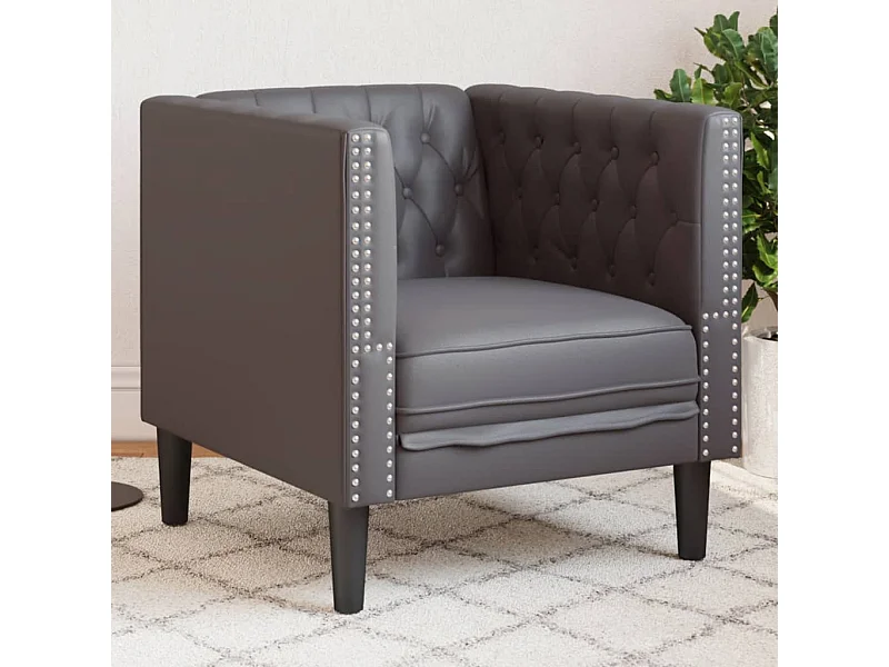 Poltrona Chesterfield Grigia in Similpelle