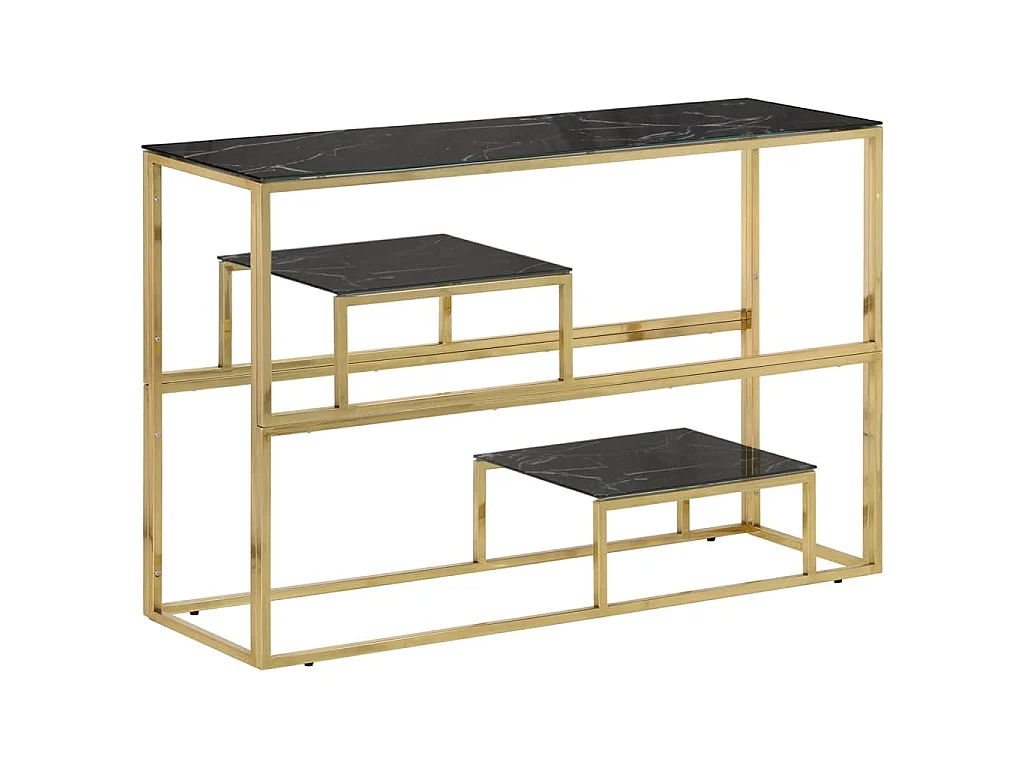 Table console doré acier inoxydable et verre trempé