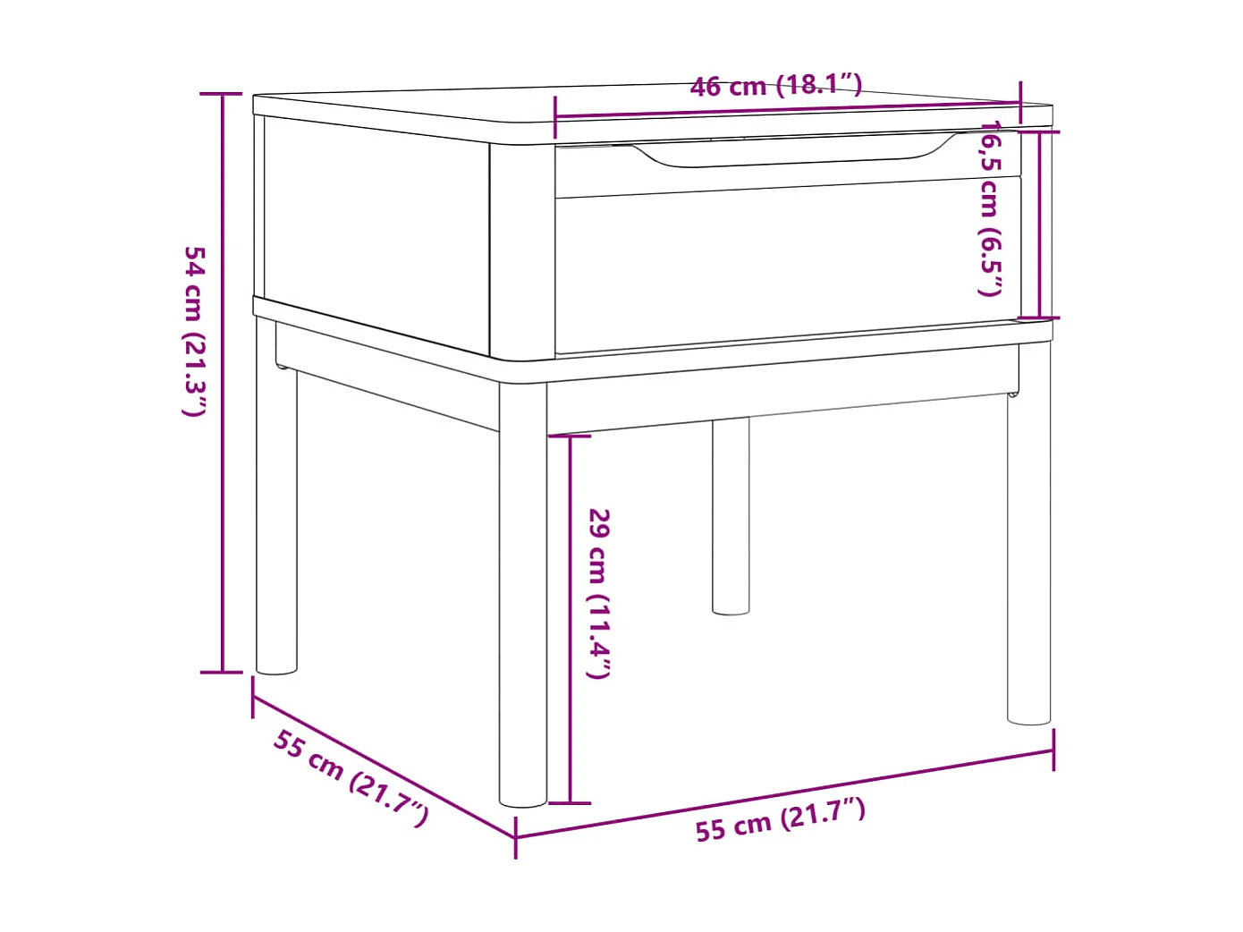 Lamptafel FLORO 55x55x54 cm massief grenenhout wit