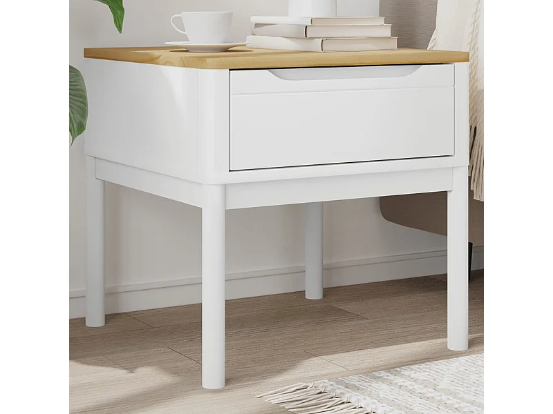 Table de chevet FLORO blanc 55x55x54 cm bois de pin massif