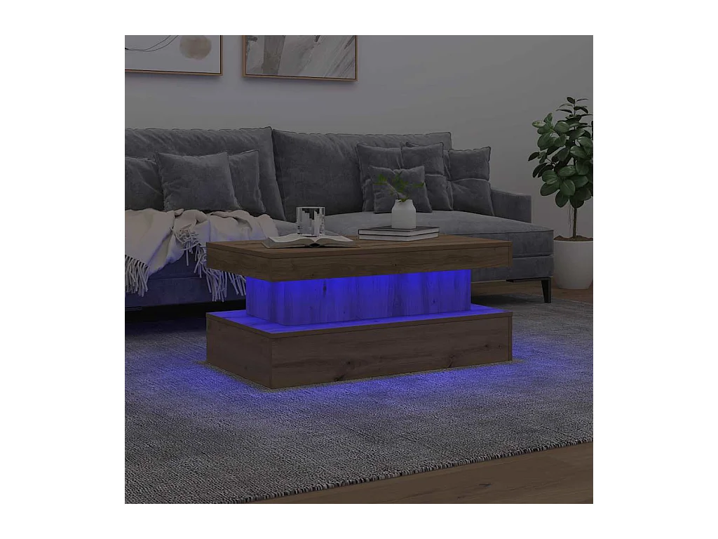 Table basse avec lumières LED chêne artisanal 90x50x40 cm