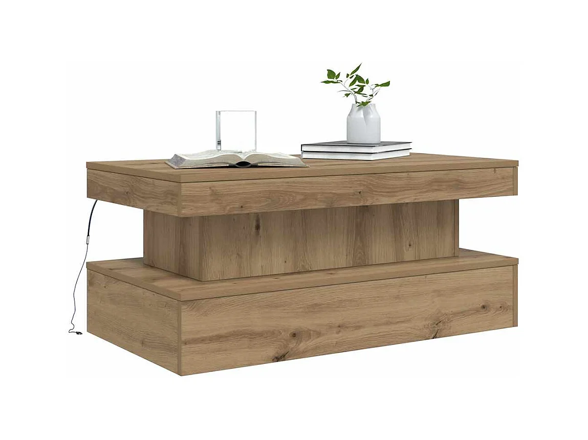 Table basse avec lumières LED chêne artisanal 90x50x40 cm