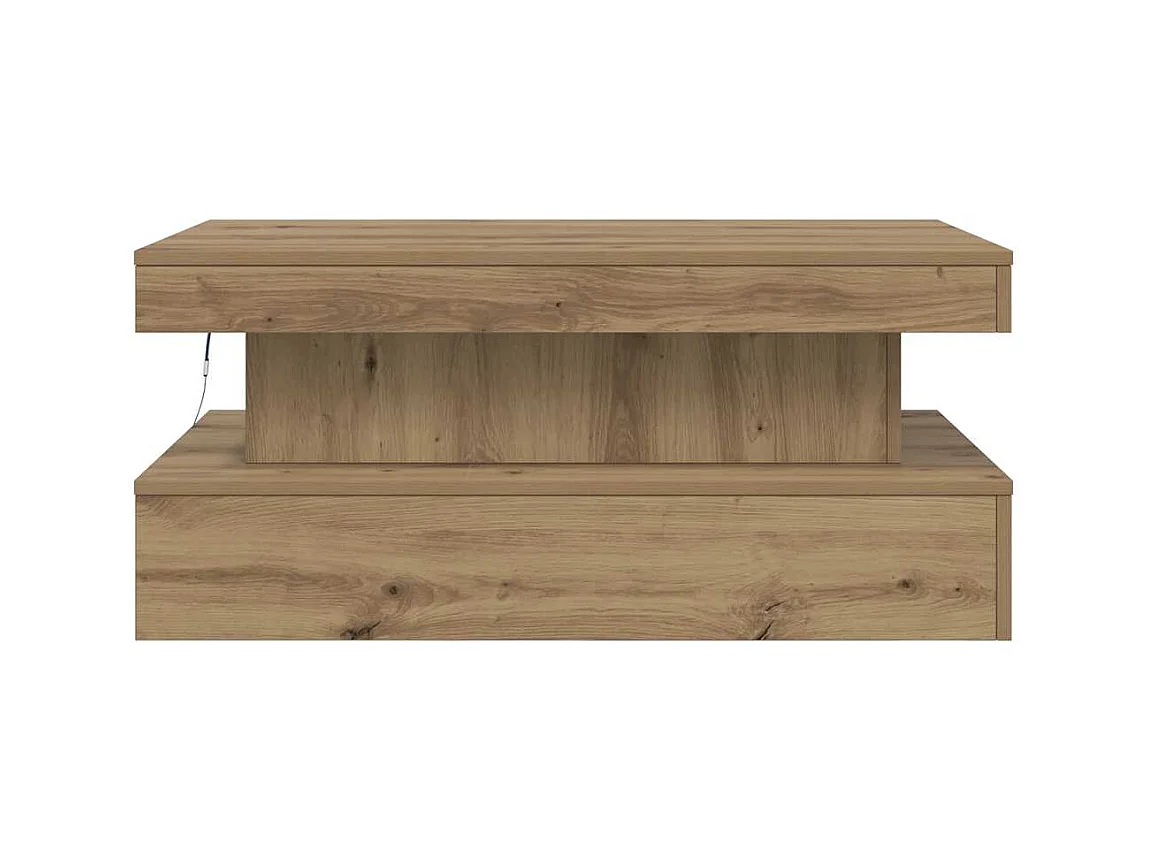 Table basse avec lumières LED chêne artisanal 90x50x40 cm