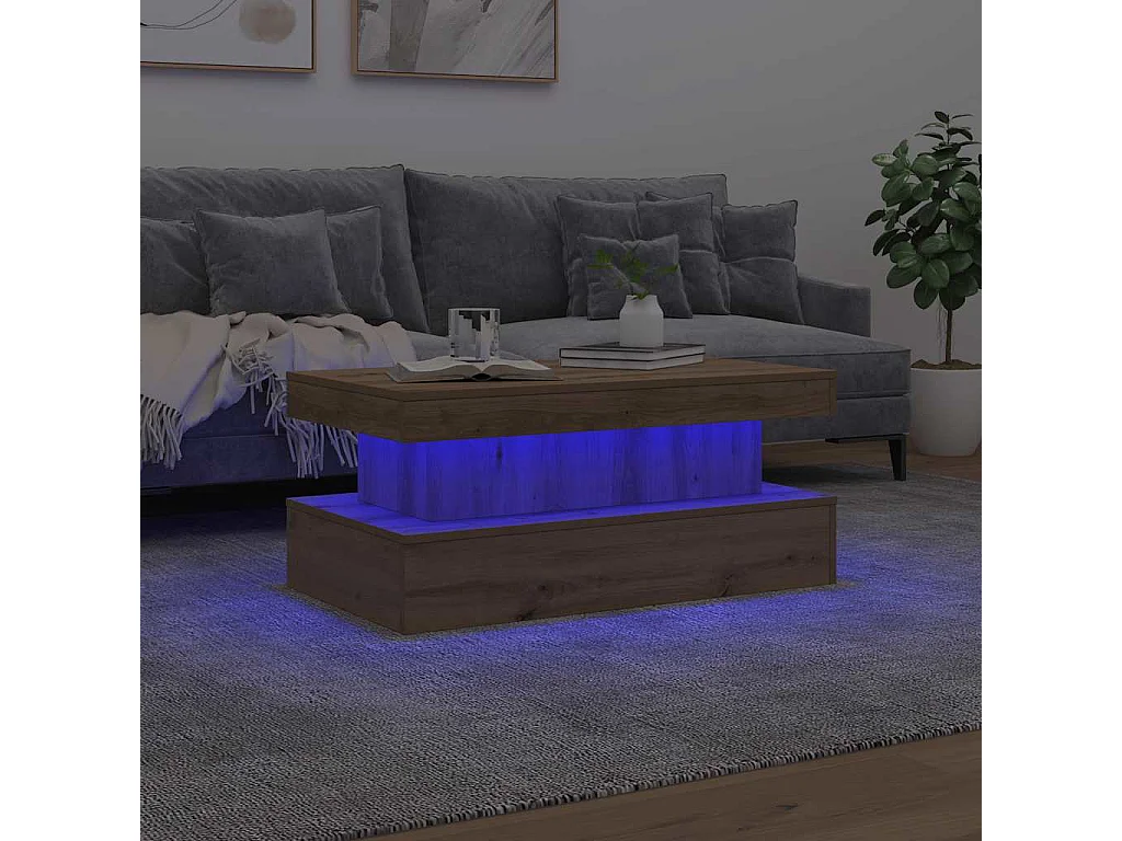 Table basse avec lumières LED chêne artisanal 90x50x40 cm