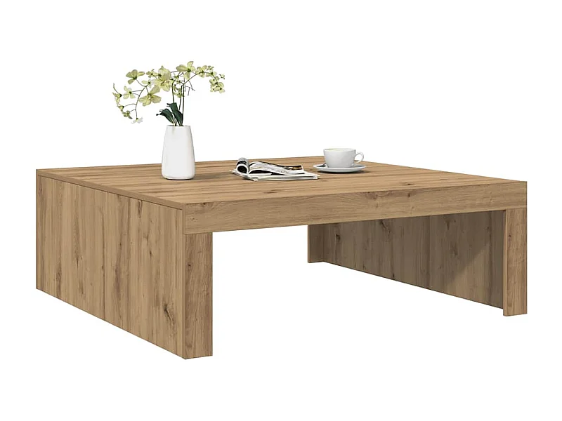 Table basse chêne artisanal 100x100x35 cm bois d'ingénierie