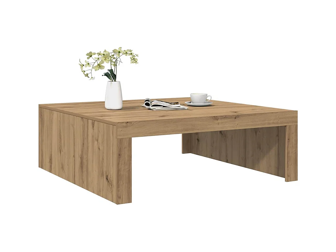 Table basse chêne artisanal 100x100x35 cm bois d'ingénierie