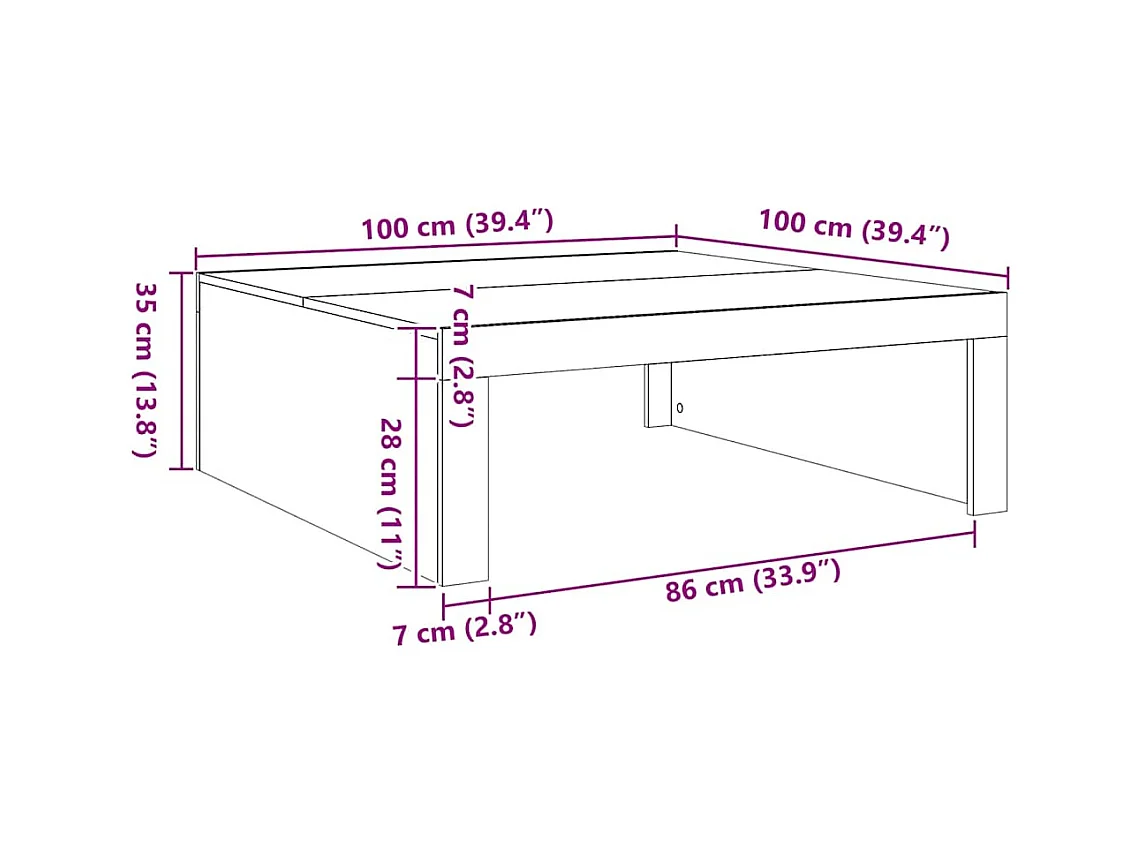 Table basse chêne artisanal 100x100x35 cm bois d'ingénierie