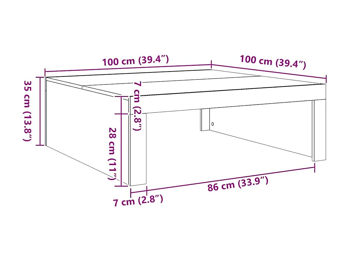 Mesa centro 100x100x35 cm derivados madeira carvalho artisiano