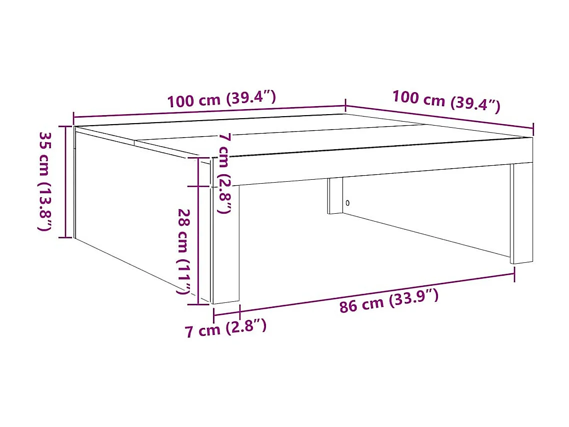 Table basse chêne artisanal 100x100x35 cm bois d'ingénierie
