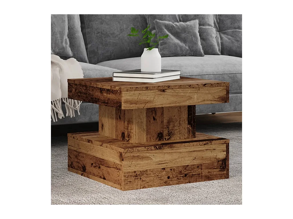 Table basse avec lumières LED vieux bois 50x50x40 cm