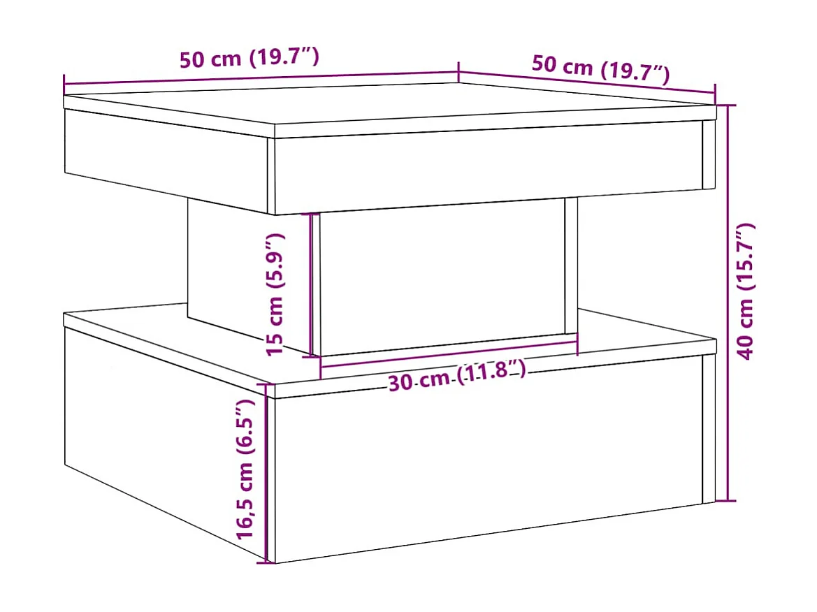 Couchtisch mit LED-Leuchten Altholz-Optik 50x50x40 cm