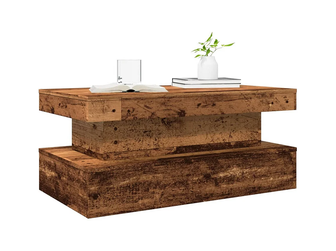Table basse avec lumières LED vieux bois 90x50x40 cm