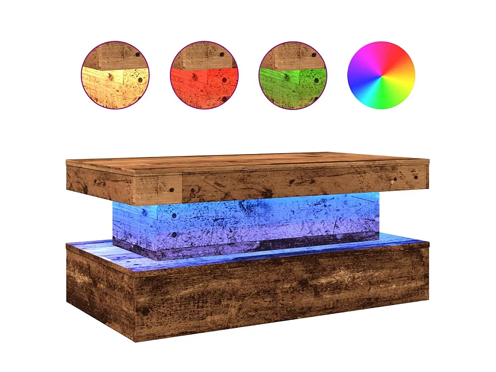 Table basse avec lumières LED vieux bois 90x50x40 cm