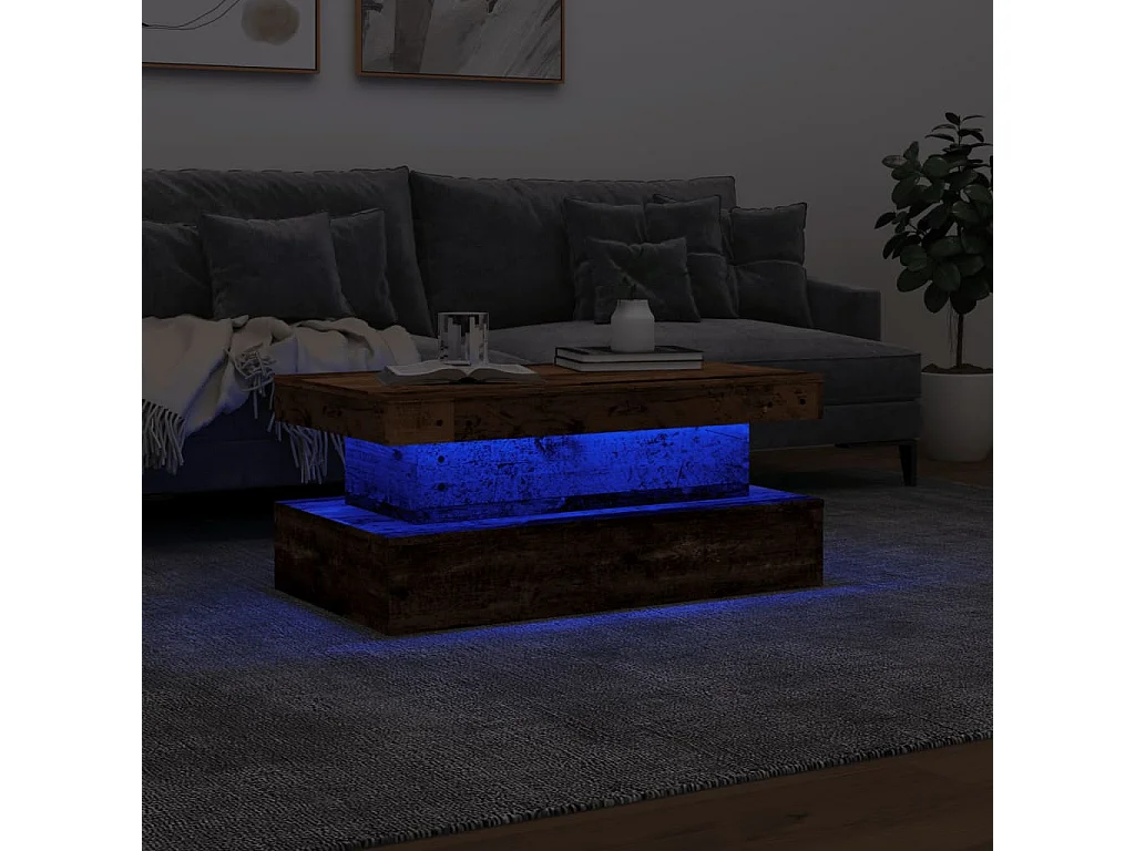 Table basse avec lumières LED vieux bois 90x50x40 cm