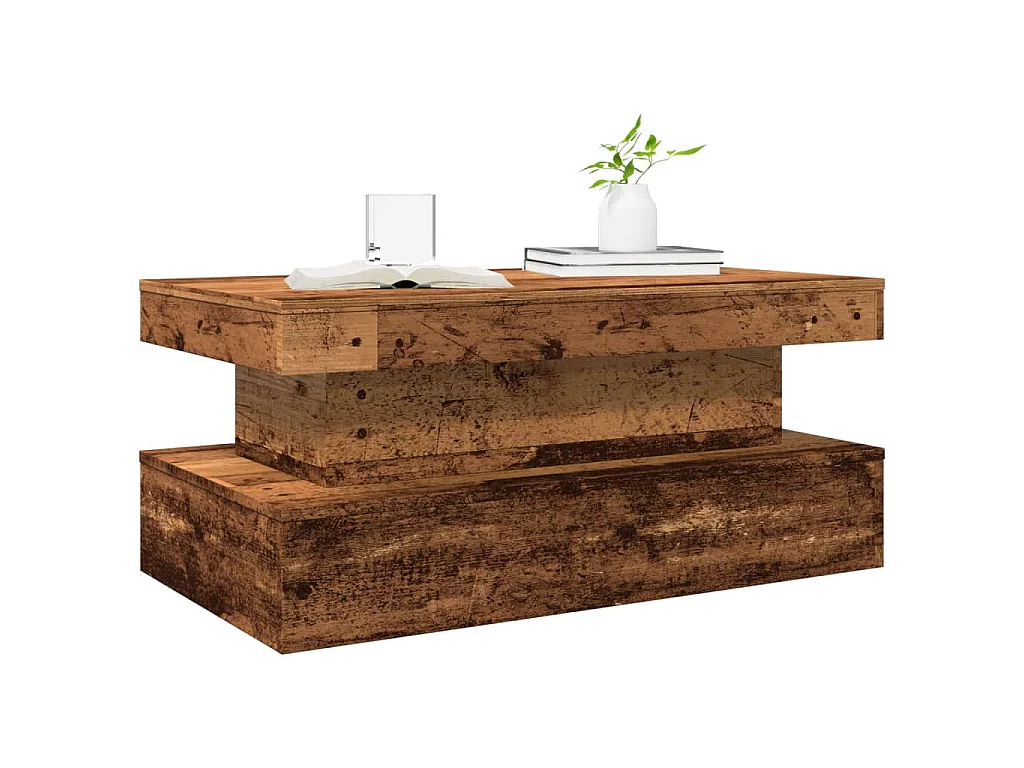 Table basse avec lumières LED vieux bois 90x50x40 cm