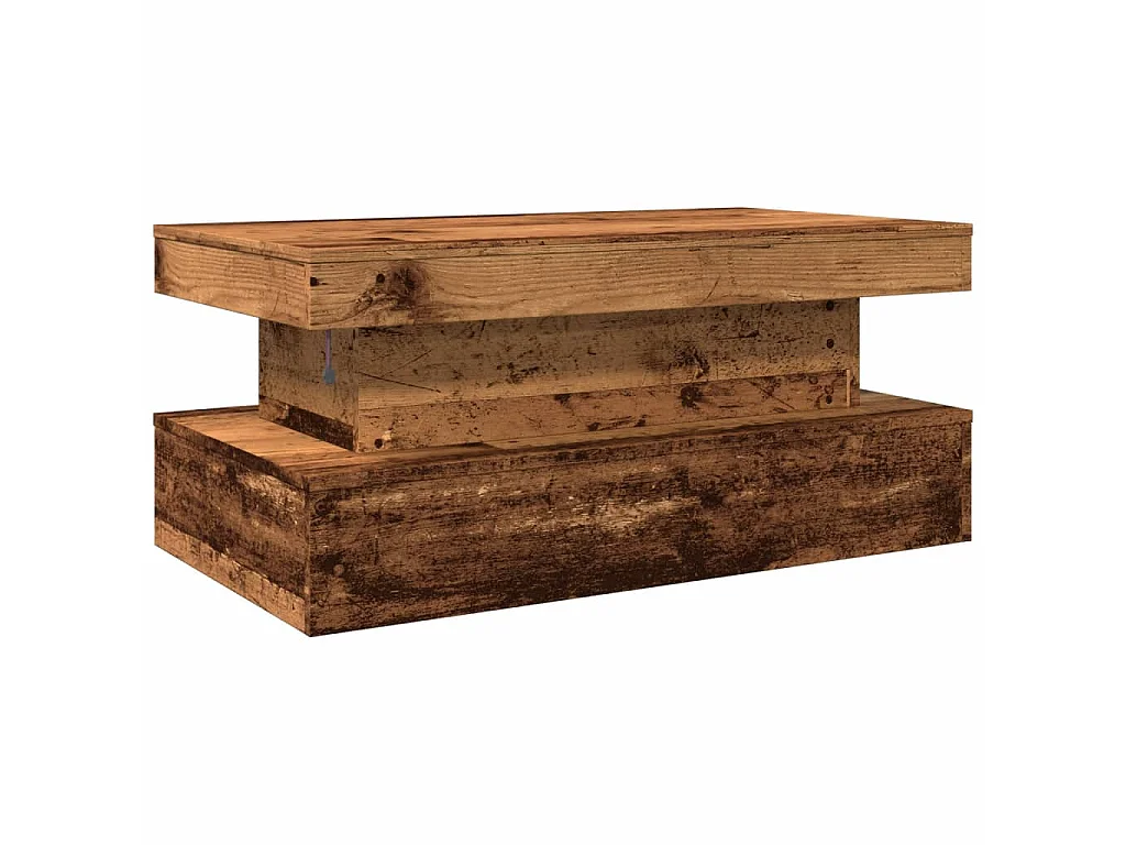 Table basse avec lumières LED vieux bois 90x50x40 cm