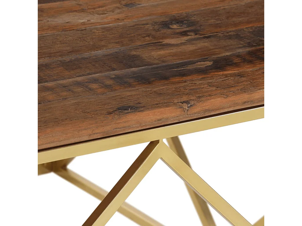 Table basse doré acier inoxydable et bois de mélèze massif